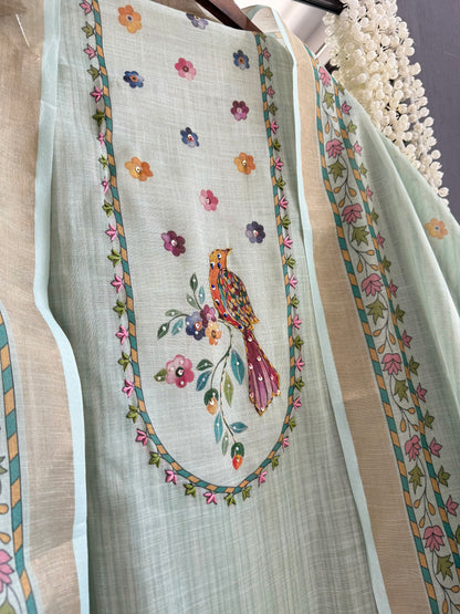 Linen birds kanthawork suit