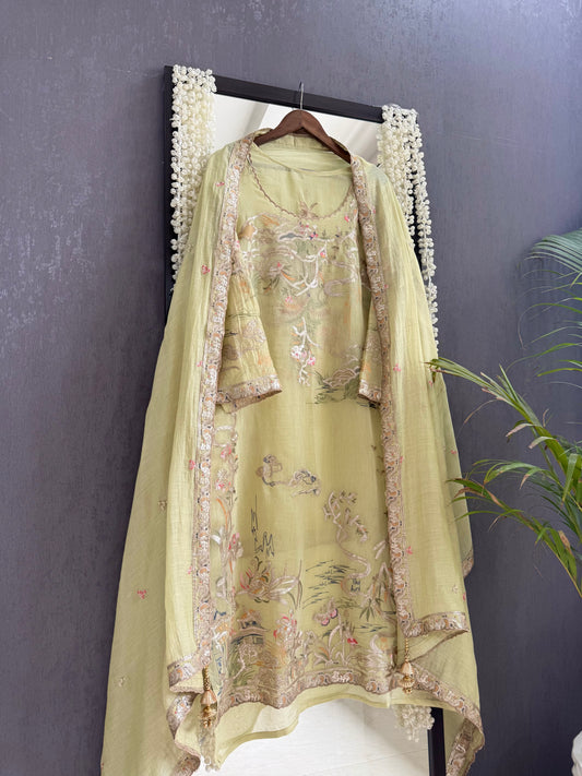 Luxurious Mul chanderi gota appliqué work suit