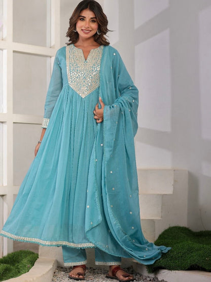 Mal cotton mirror embroidered Anarkali