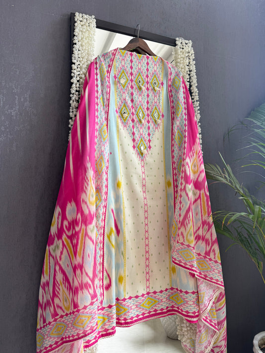 Mulmul cotton ikkat suit