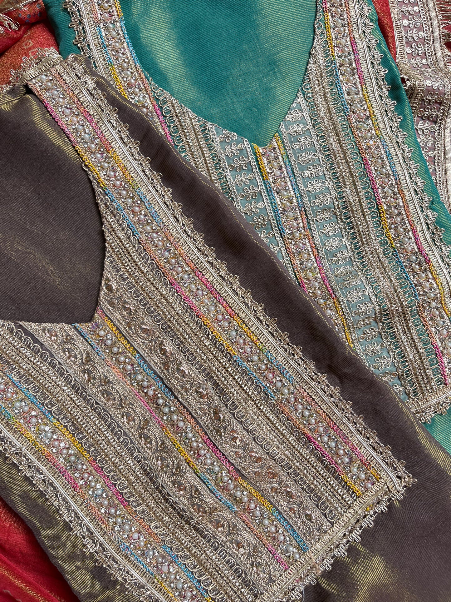 Luxurious zari woven tissue silk suit