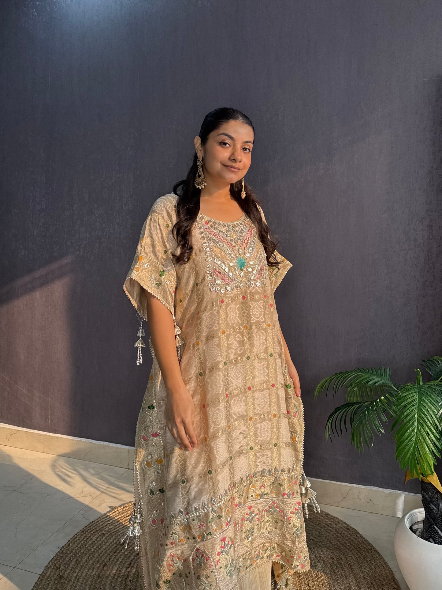 Luxurious gharchola bandhej kaftan set