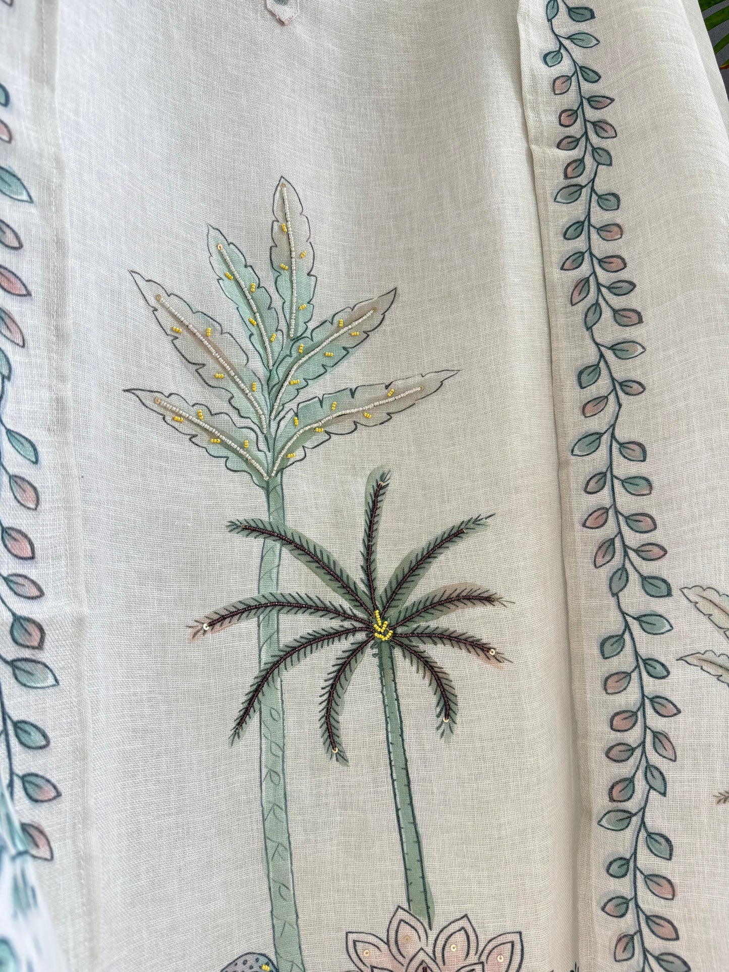Pure linen florals handwork suit