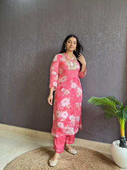 Chinon floral handwork Kurta sets