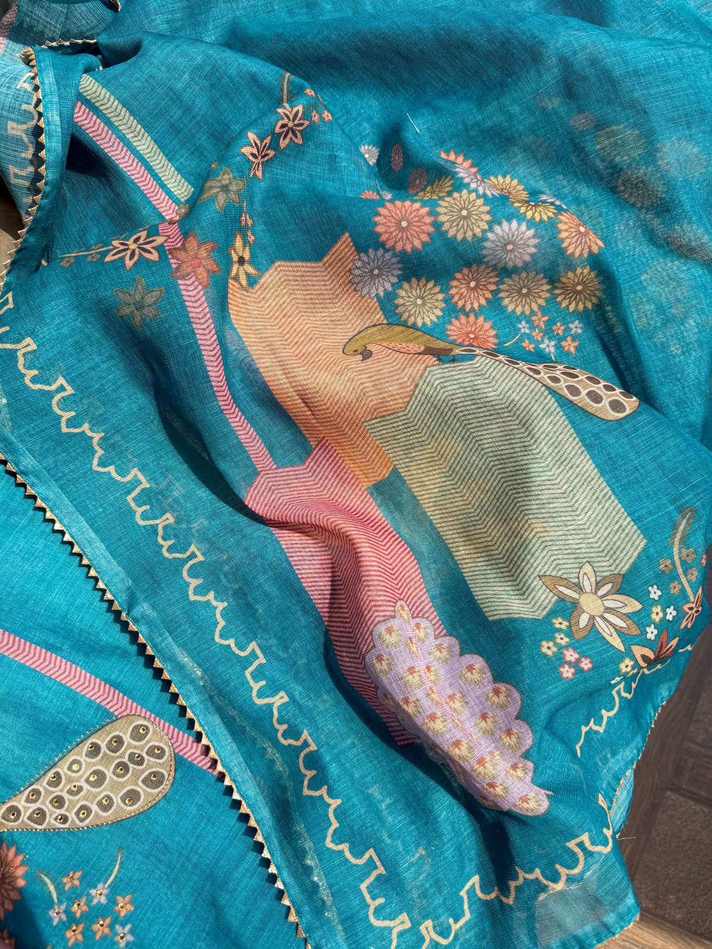 Linen peacock handwork suit