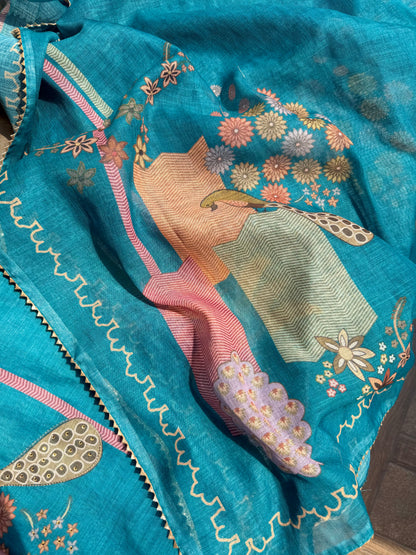Linen peacock handwork suit