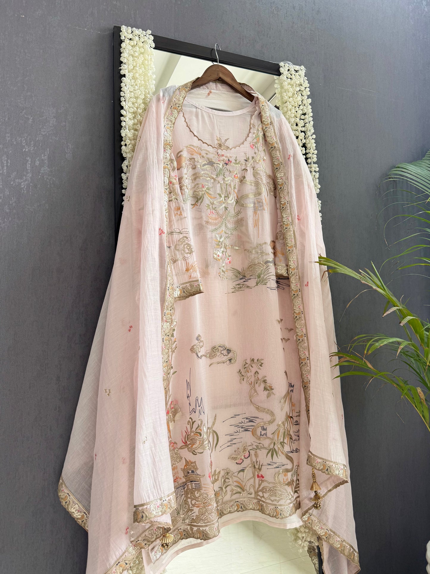 Luxurious Mul chanderi gota appliqué work suit
