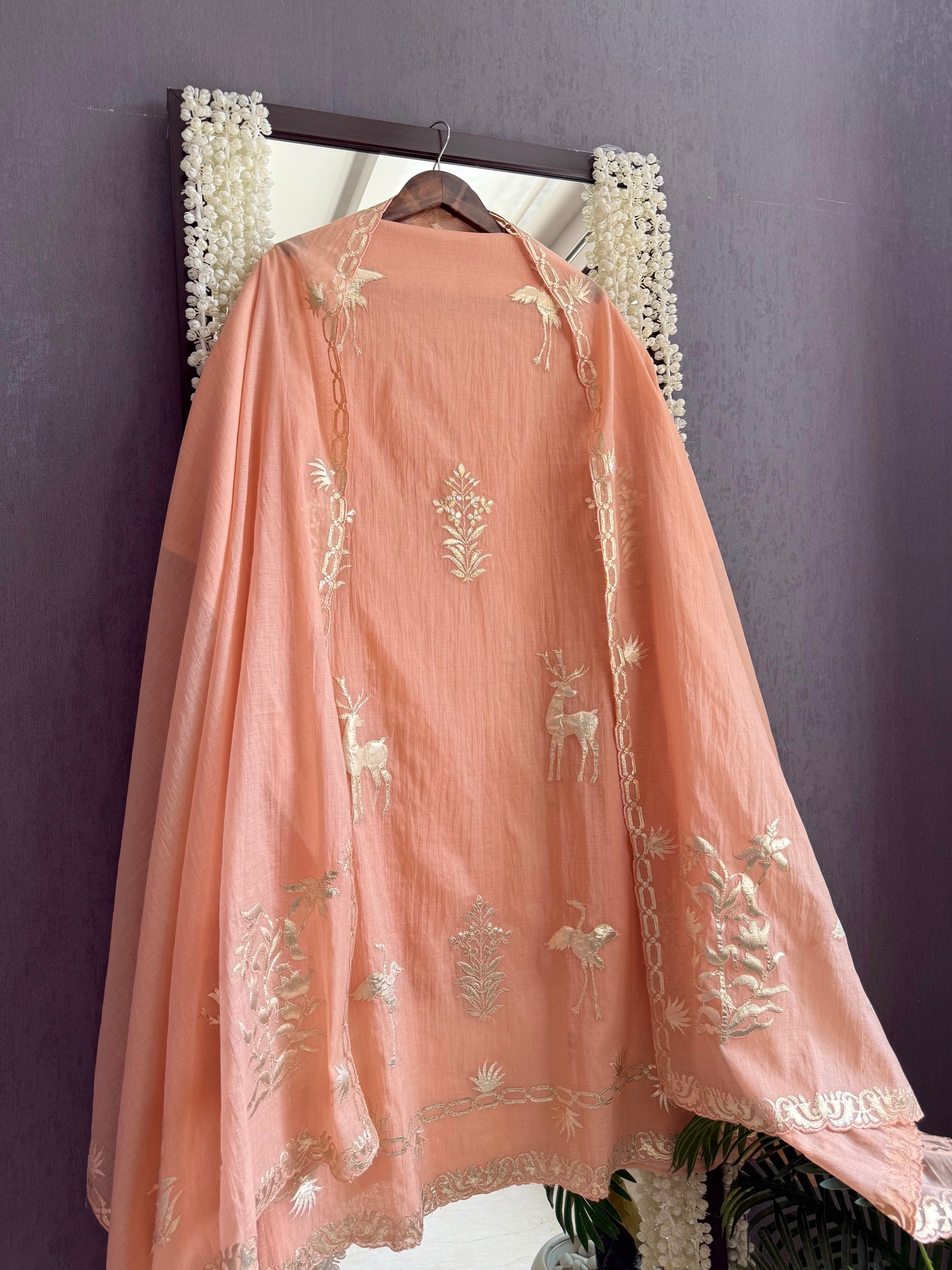 Luxurious Mul chanderi appliqué work suit