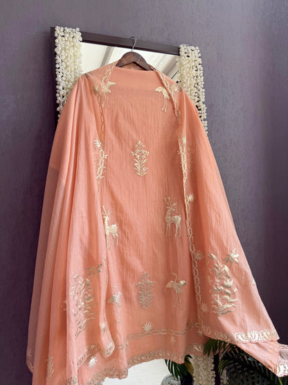 Luxurious Mul chanderi appliqué work suit