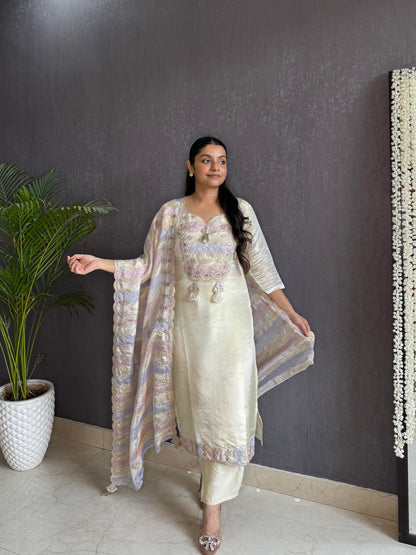Tissue silk dori work suit set