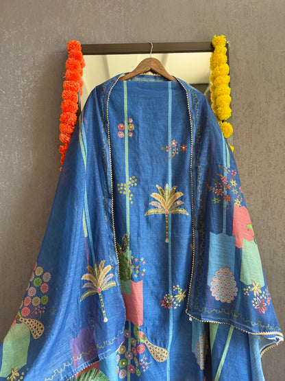 Linen peacock handwork suit