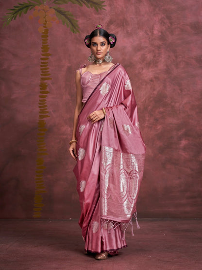 Soft satin silk benarsi panther saree