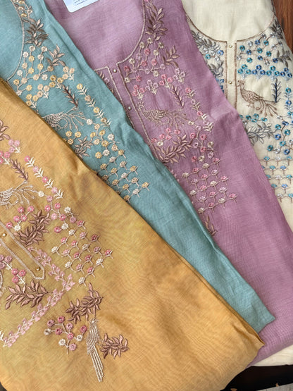 Luxurious Mul chanderi schiffili peacock suit
