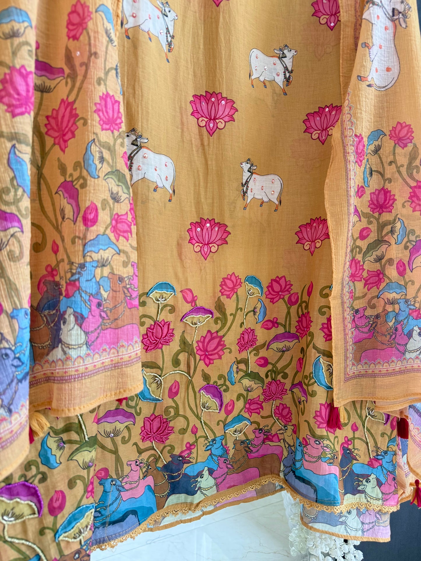 Mulmul cotton pichwai suit