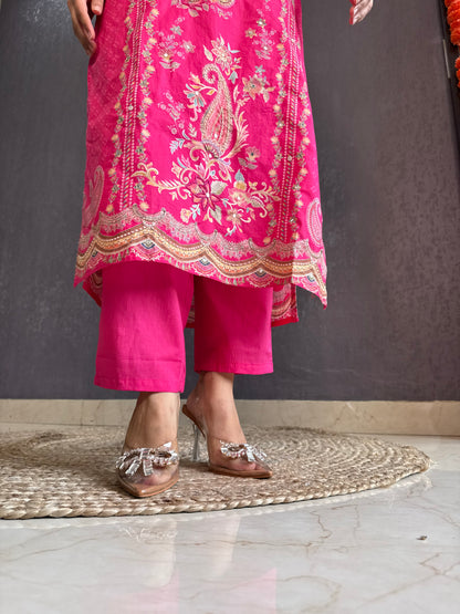 Pure cotton printed handwork kurta set