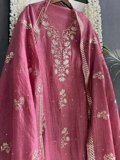 Luxurious Mul chanderi pitta work suit