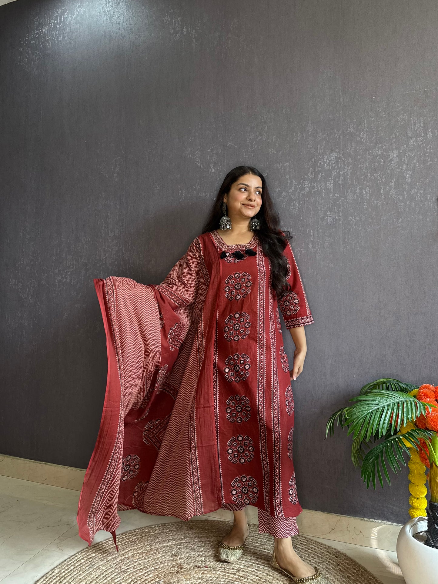 Pure cotton ajrakh print suit set