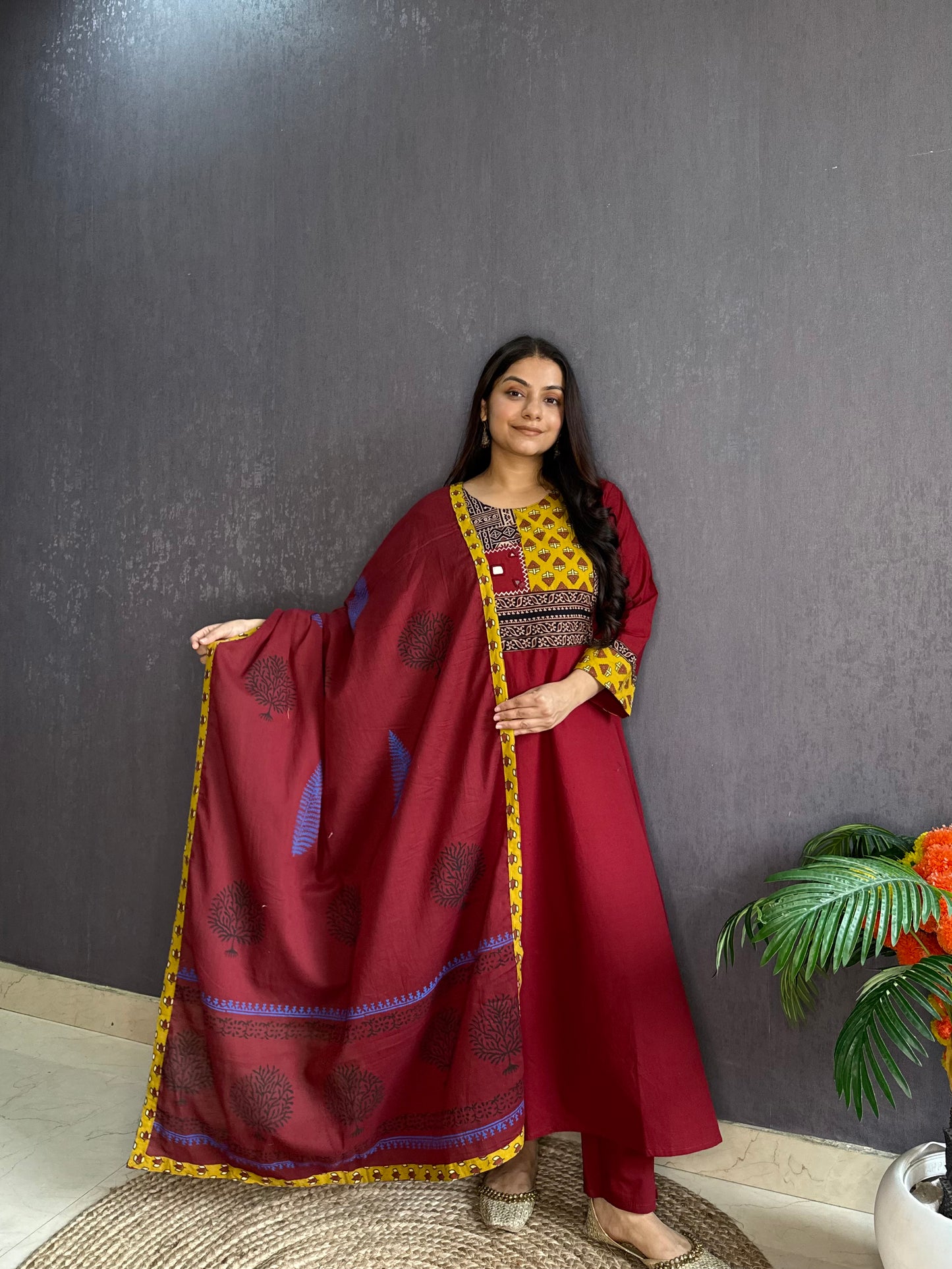 Mirror ajrakh A line suit set
