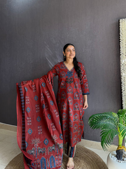 Pure cotton ajrakh pichwai suit set