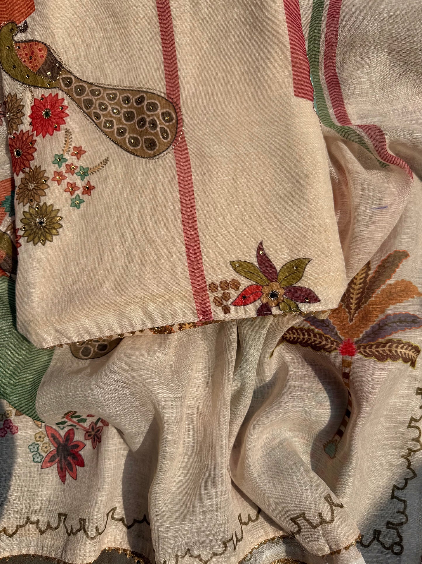 Linen peacock handwork suit