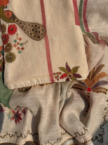 Linen peacock handwork suit
