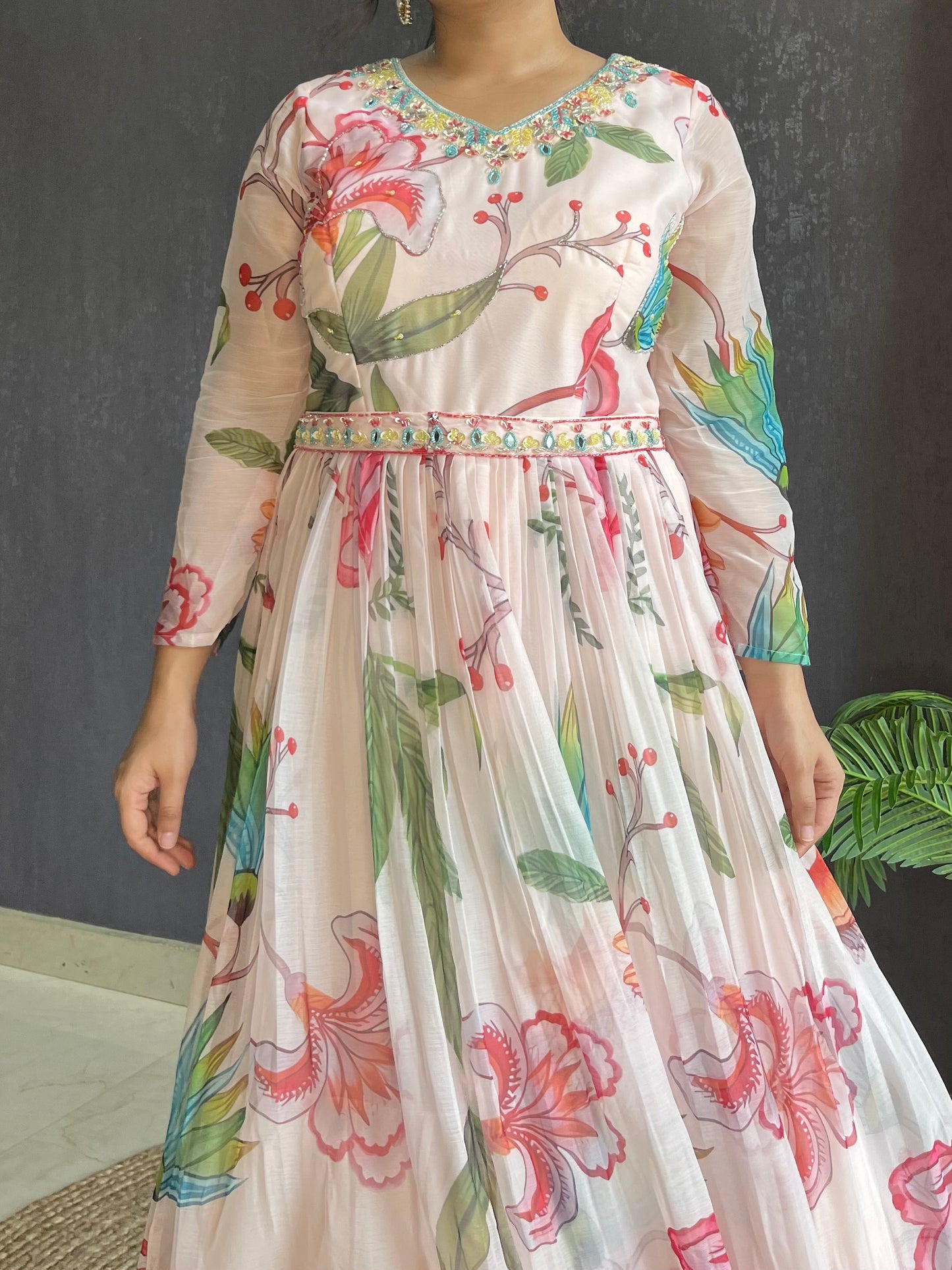 Floral handwork Anarkali dress