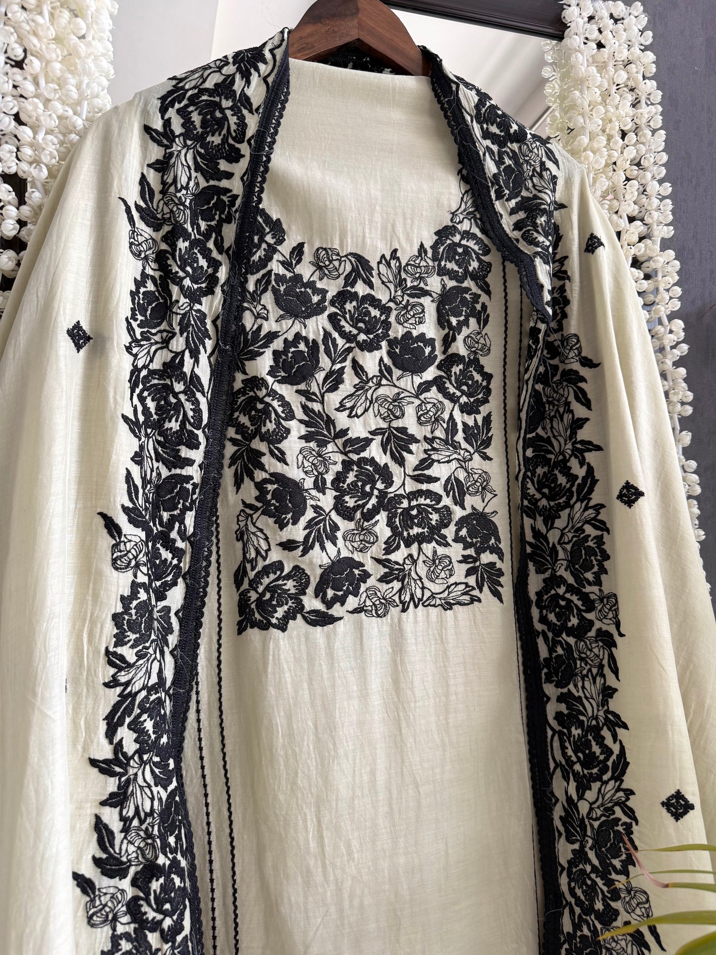 Luxurious Mul chanderi Parsi work florals  suit