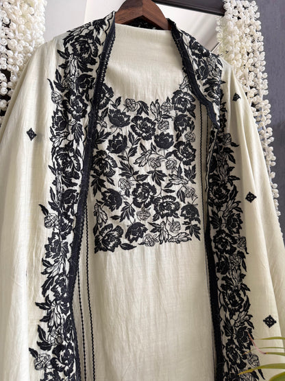 Luxurious Mul chanderi Parsi work florals  suit