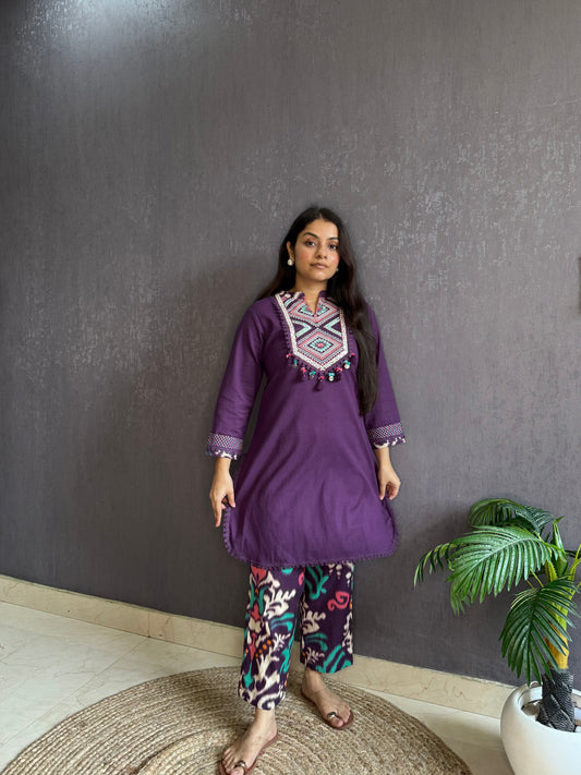 Premium cotton mirror ikkat Coord set