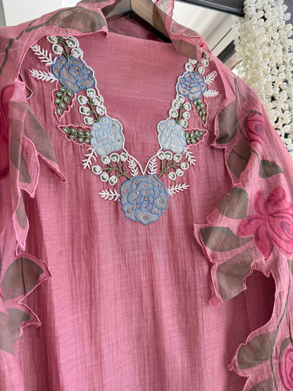 Luxurious Mul chanderi handpainted florals suit