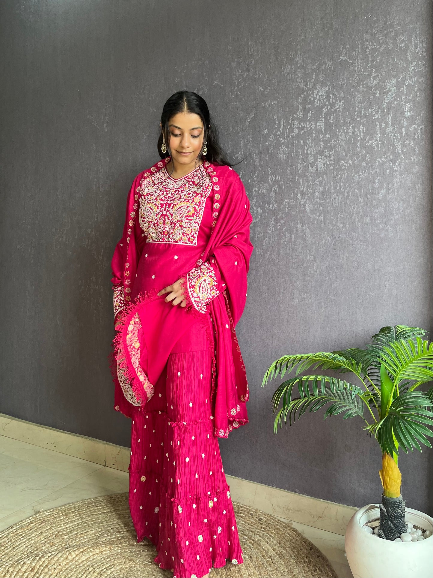 Silk embroidered shrara  suit