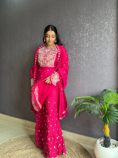 Silk embroidered shrara  suit
