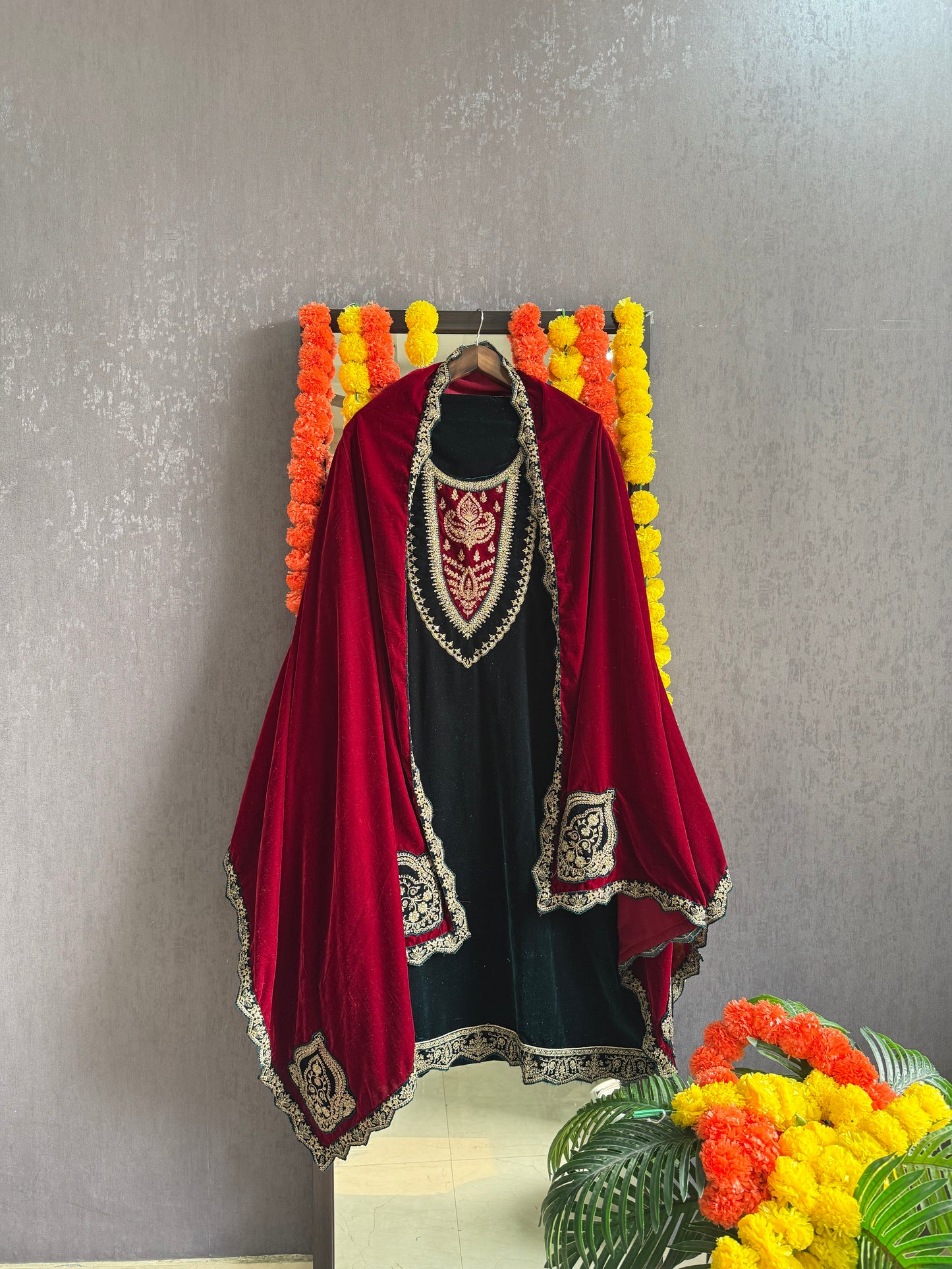 Velvet  marori aari work suit