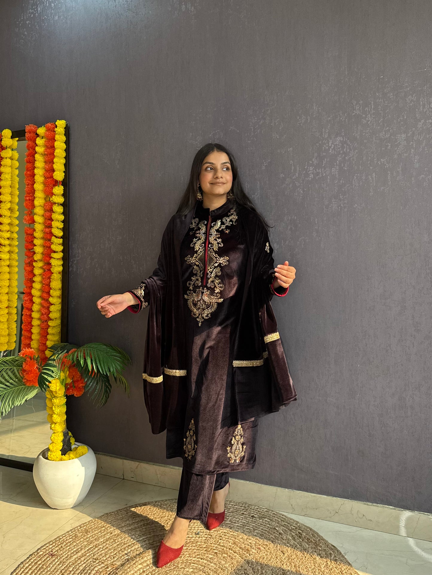 Velvet Handwork Shawl set