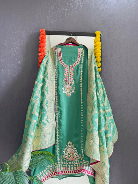 Luxurious Gotapatti satin silk suit