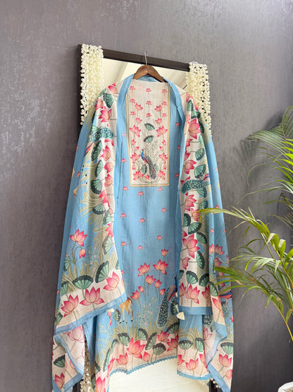 Mulmul cotton deers peacock handwork suit