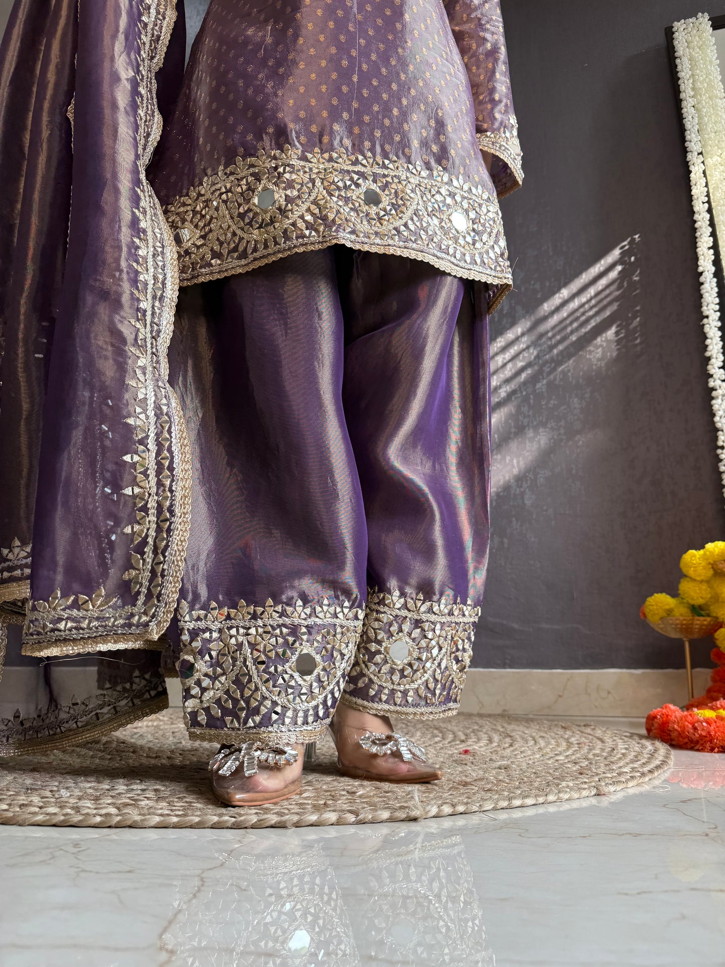 Luxurious mirrorwork farshi salwar set