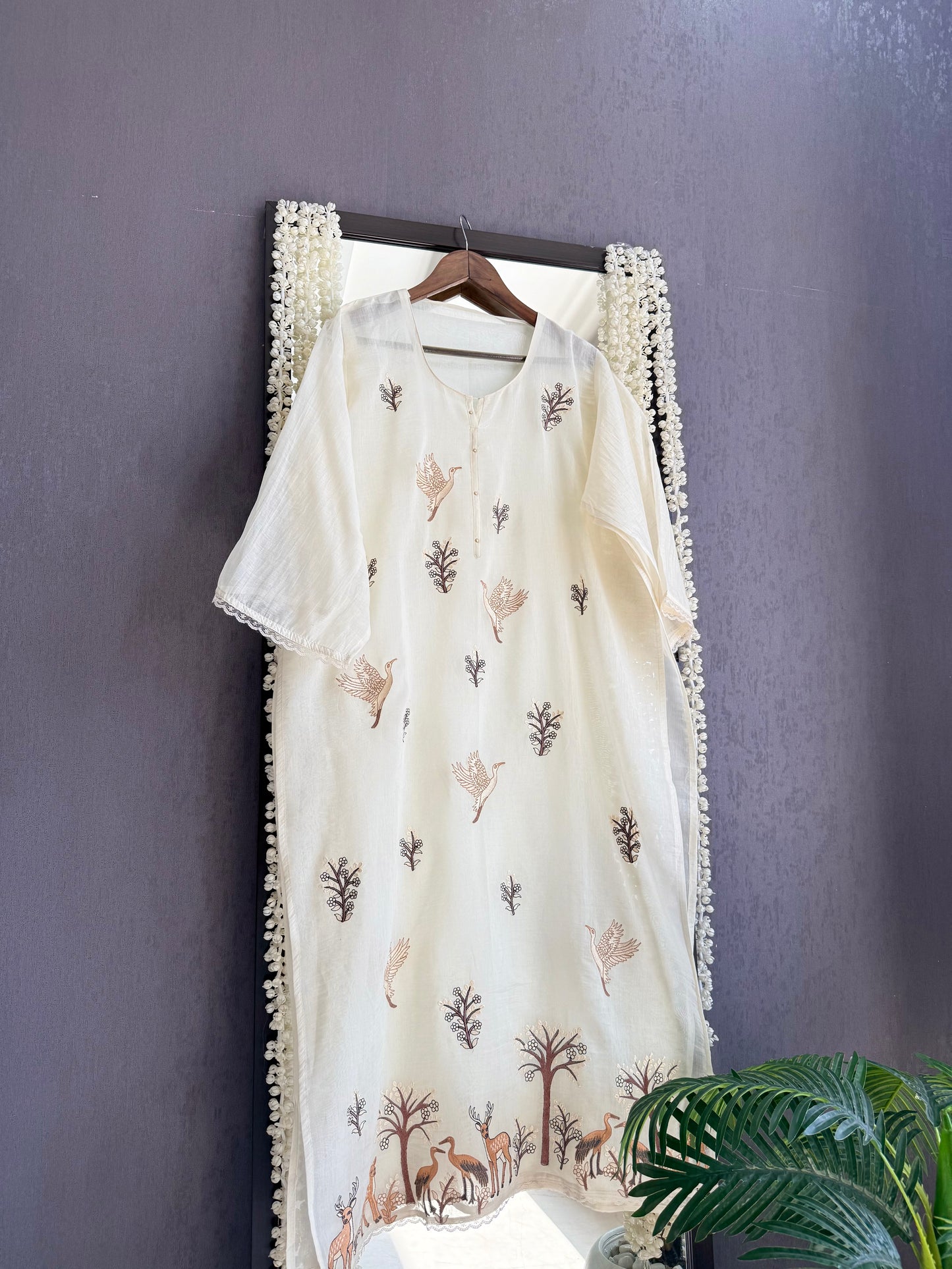 Luxurious Mul chanderi deers swans suit