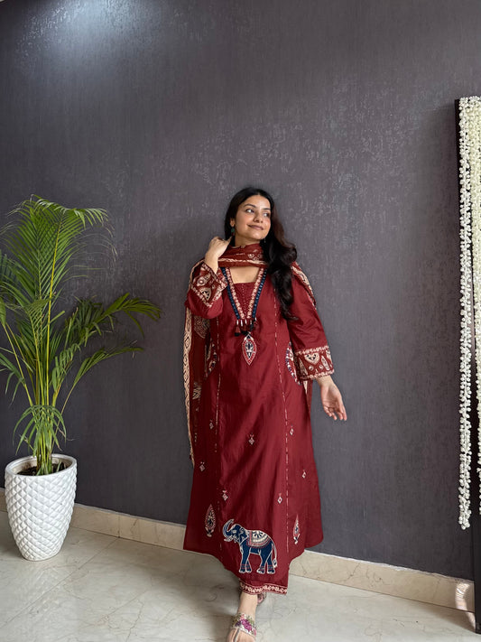 Pure cotton ajrakh suit set