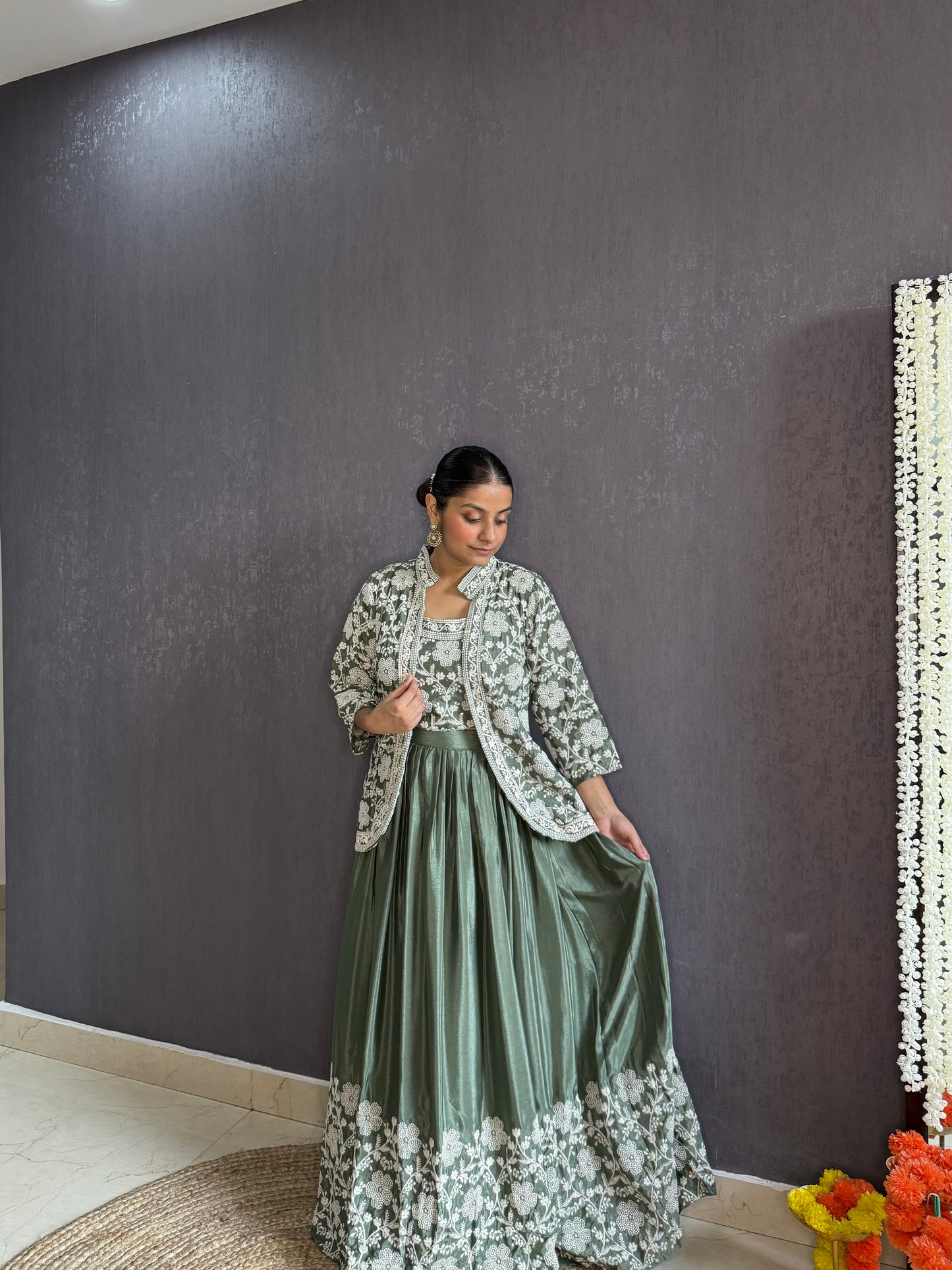 Lehenga jacket lucknowi embroidered dress