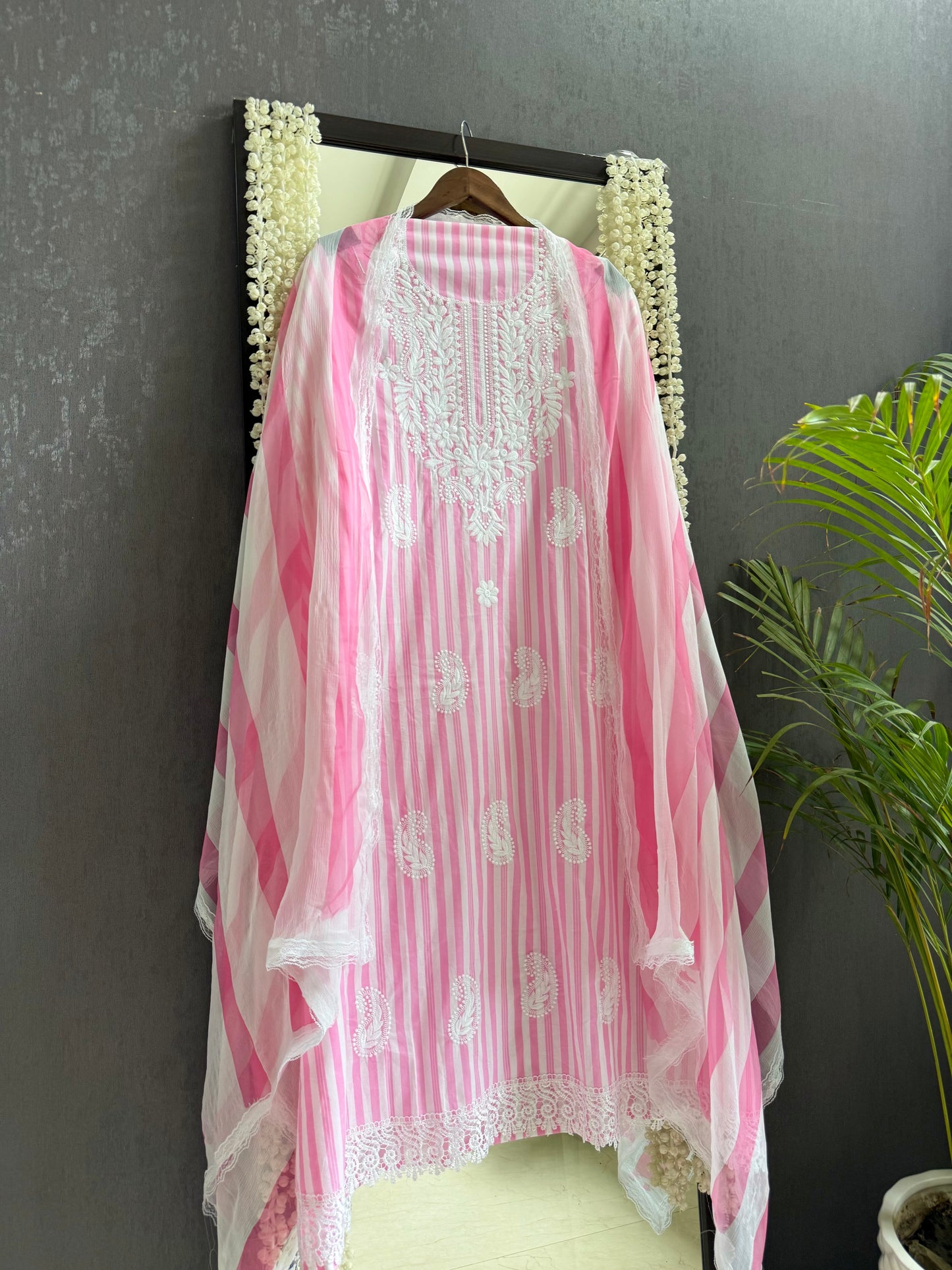 Striped cotton Lucknowi suit
