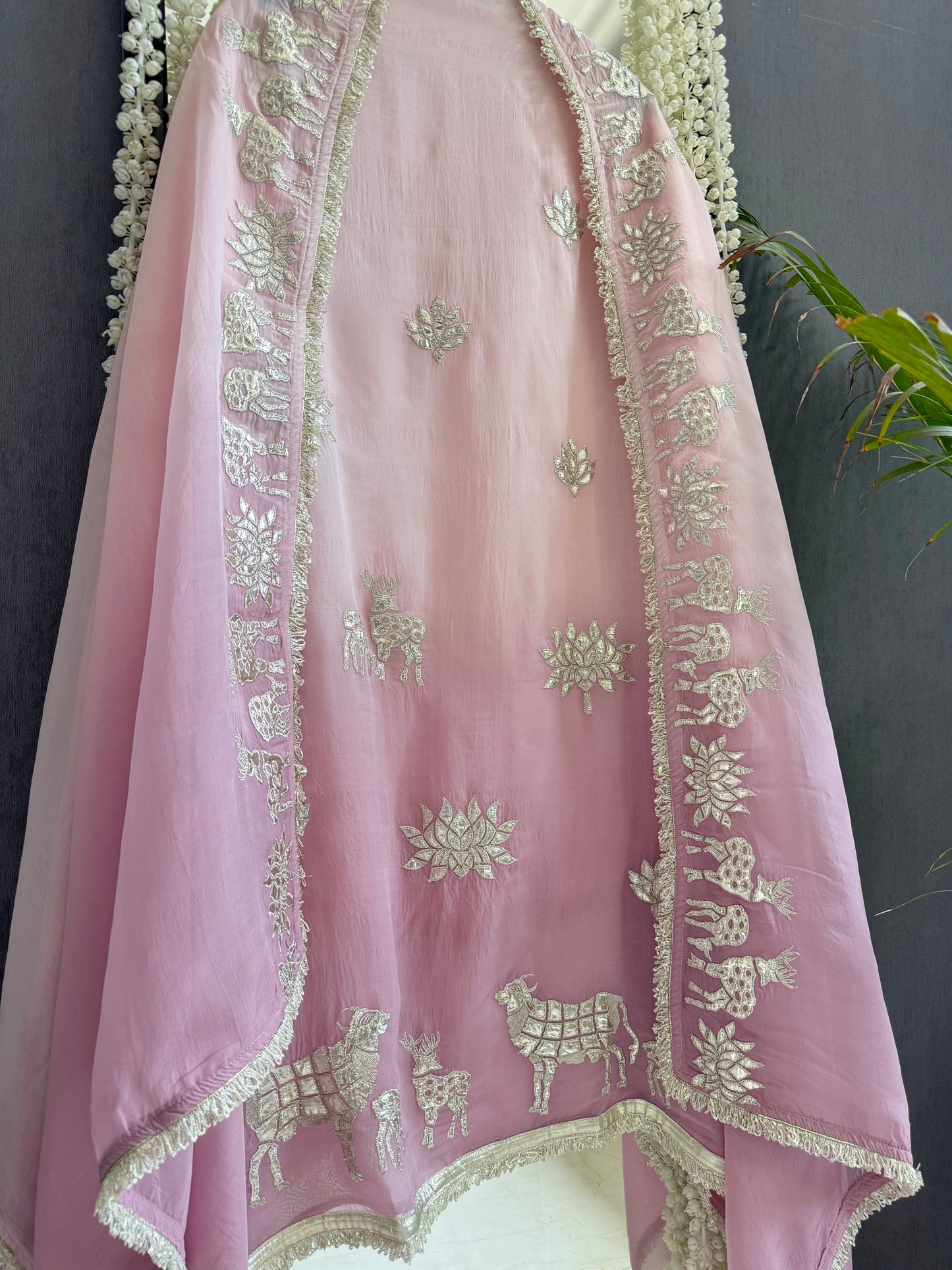 Luxurious organza gota appliqué work suit