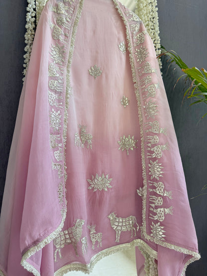 Luxurious organza gota appliqué work suit