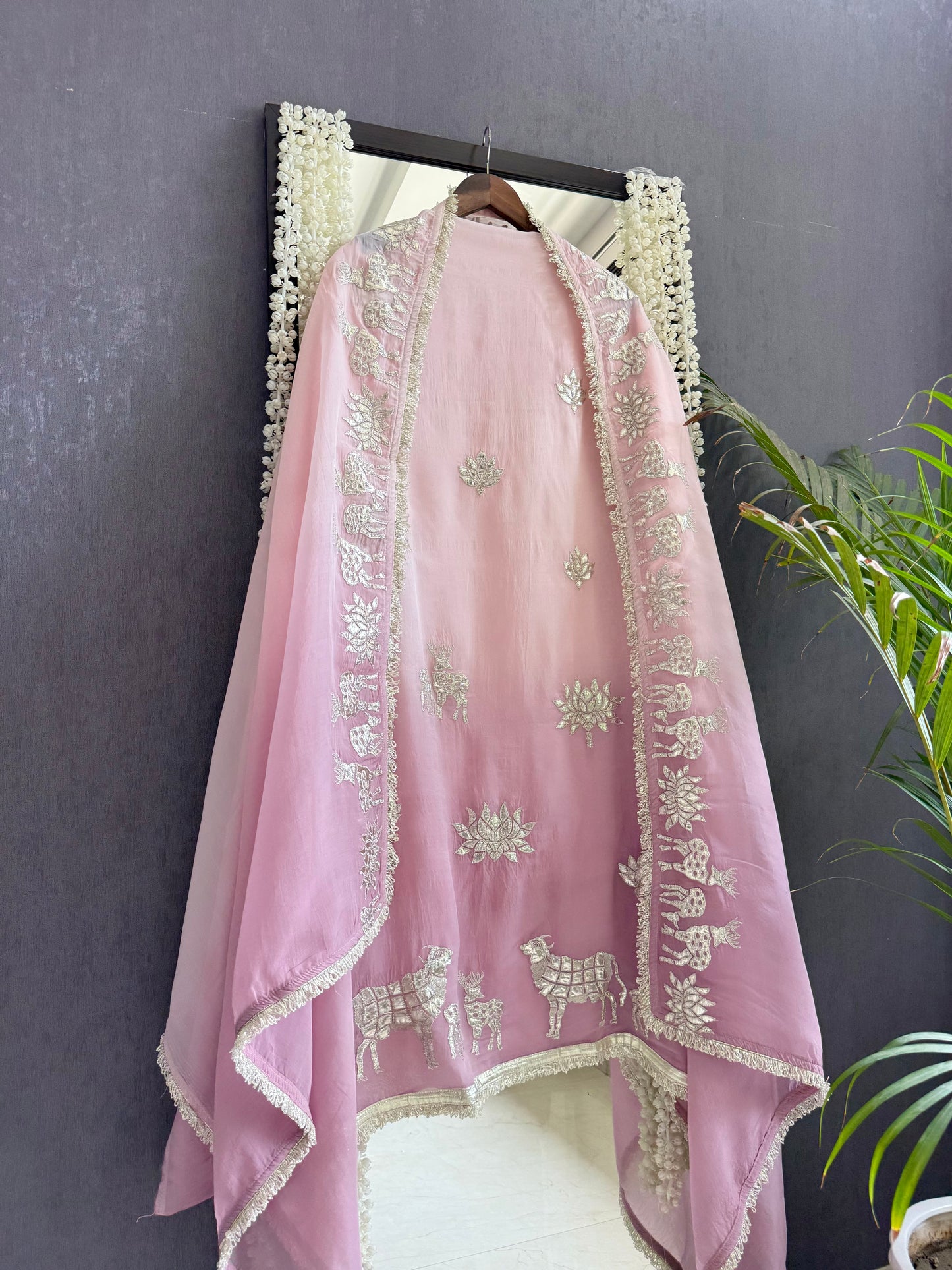 Luxurious organza gota appliqué work suit