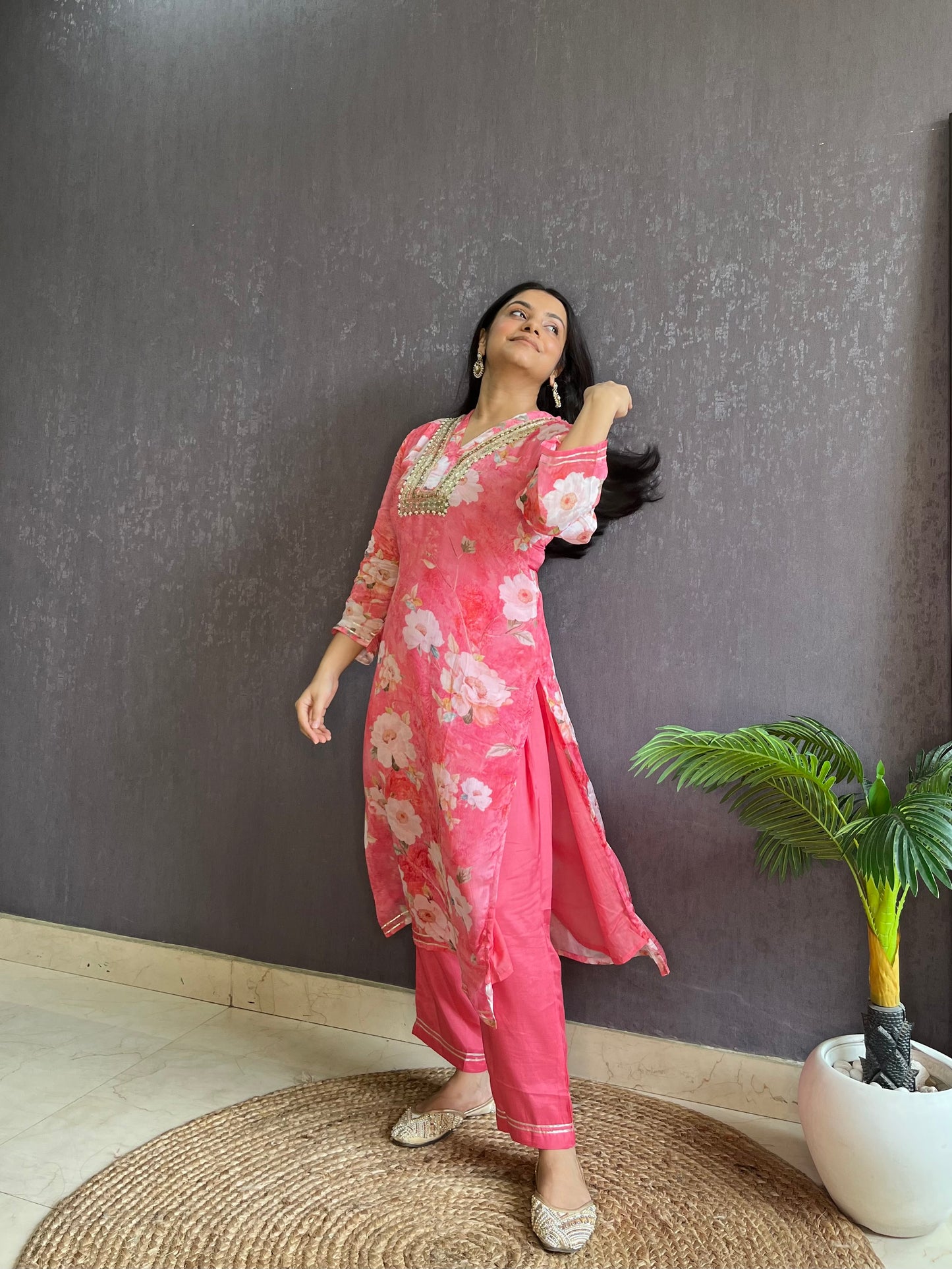 Chinon floral handwork Kurta sets