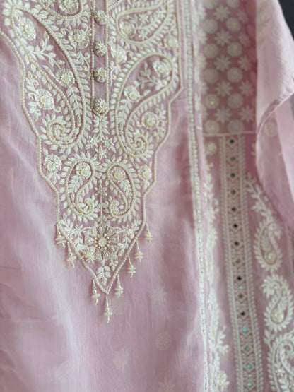 Luxurious Mul chanderi lucknowi handwork suit