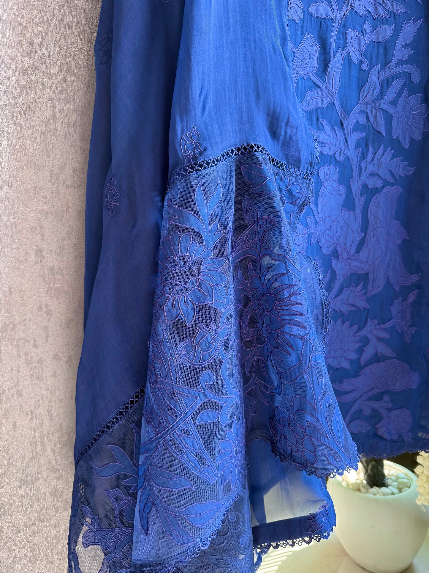 Luxurious organza appliqué work birds suit