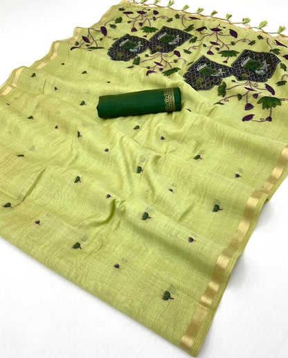 Pichwai Jamdani Linen saree