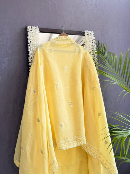 Luxurious Mul chanderi lucknowi tulip and hearts suit