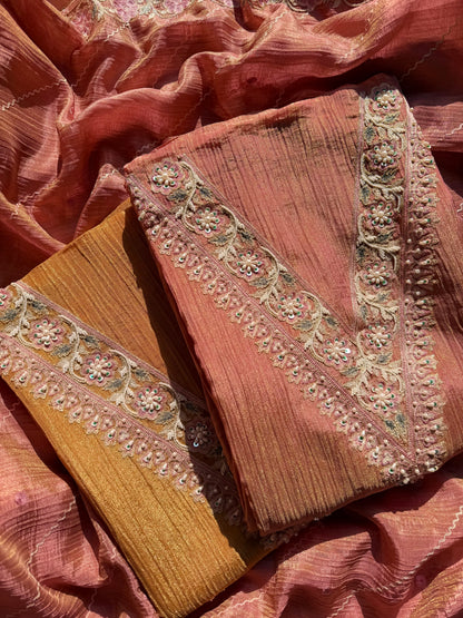 Crush tissue kashmiri aari work suit